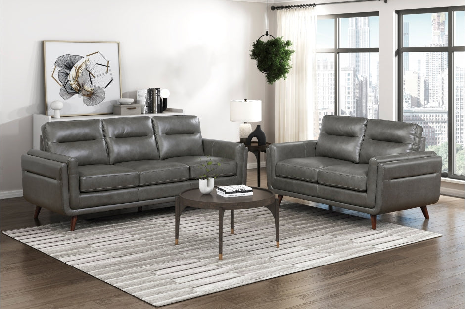 Slate Dark Grey Top Grain Leather Sofa and Loveseat Set – 9169DGY-SL