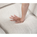 Loom Beige Chenille Sofa and Love Seat Set – Walnut Wood Trim & Rounded Arms – 9177WABEG-2PC