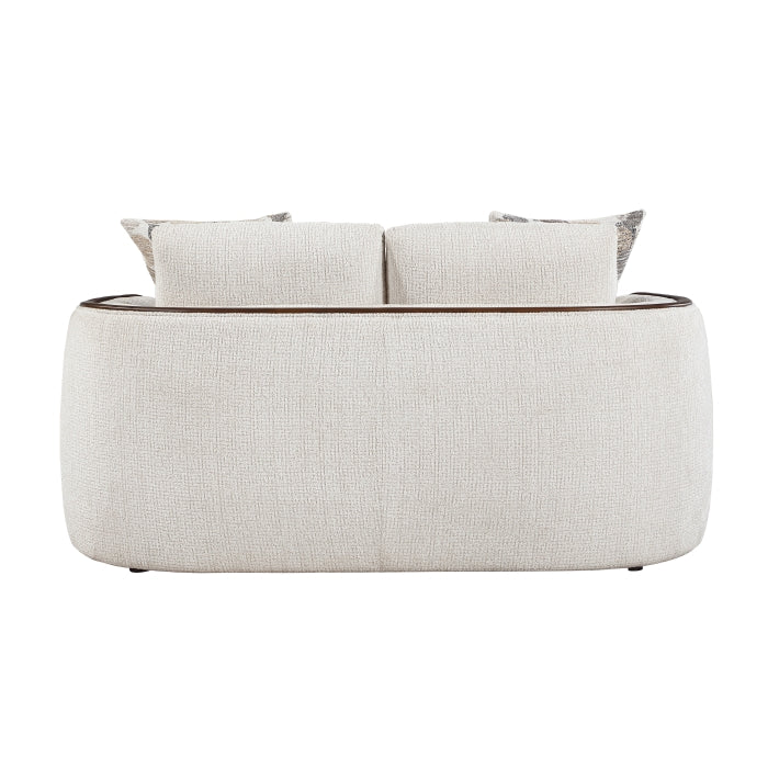 Loom Beige Chenille Sofa and Love Seat Set – Walnut Wood Trim & Rounded Arms – 9177WABEG-2PC