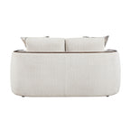 Loom Beige Chenille Sofa and Love Seat Set – Walnut Wood Trim & Rounded Arms – 9177WABEG-2PC