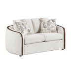 Loom Beige Chenille Sofa and Love Seat Set – Walnut Wood Trim & Rounded Arms – 9177WABEG-2PC
