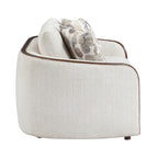 Loom Beige Chenille Sofa and Love Seat Set – Walnut Wood Trim & Rounded Arms – 9177WABEG-2PC