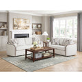 Loom Beige Chenille Sofa and Love Seat Set – Walnut Wood Trim & Rounded Arms – 9177WABEG-2PC