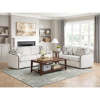 Loom Beige Chenille Sofa and Love Seat Set – Walnut Wood Trim & Rounded Arms – 9177WABEG-2PC