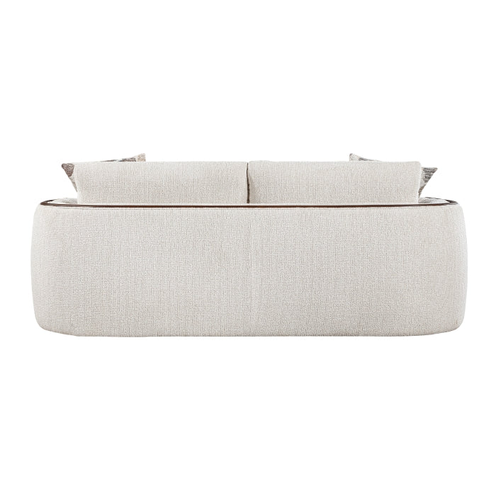 Loom Beige Chenille Sofa and Love Seat Set – Walnut Wood Trim & Rounded Arms – 9177WABEG-2PC