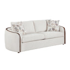 Loom Beige Chenille Sofa and Love Seat Set – Walnut Wood Trim & Rounded Arms – 9177WABEG-2PC