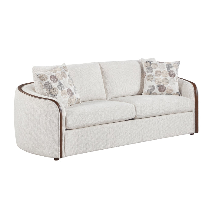 Loom Beige Chenille Sofa and Love Seat Set – Walnut Wood Trim & Rounded Arms – 9177WABEG-2PC