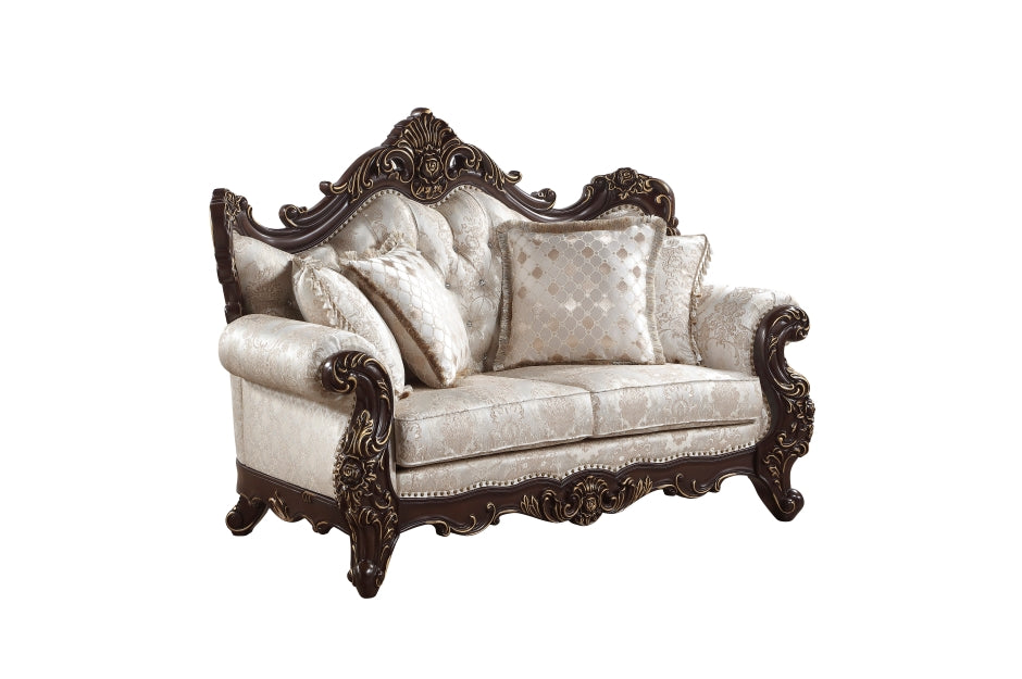 Sovereign Two-Tone Chenille & Faux Silk Traditional Sofa and Love Seat Set with Wood Trim – 9178NBR-SL