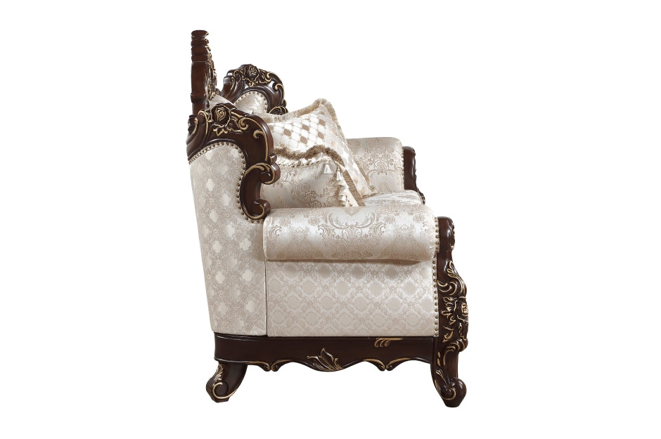 Sovereign Two-Tone Chenille & Faux Silk Traditional Sofa and Love Seat Set with Wood Trim – 9178NBR-SL