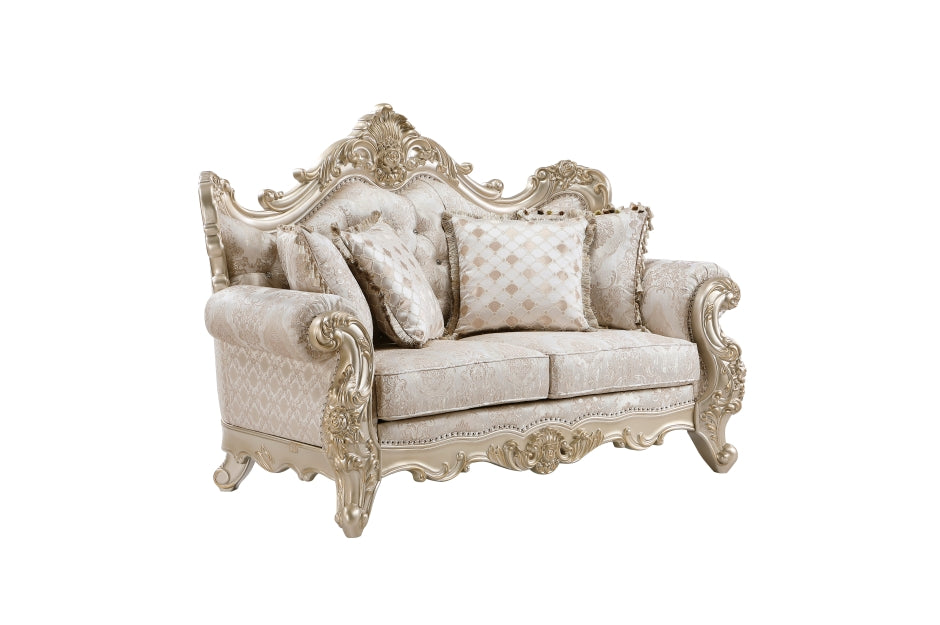 Sovereign Two-Tone Silver Chenille & Faux Silk Traditional Sofa and Love Seat Set with Wood Trim – 9178SVNBR-SL