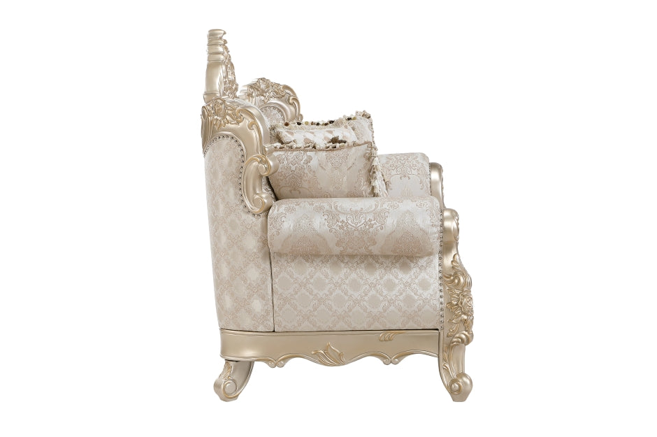 Sovereign Two-Tone Silver Chenille & Faux Silk Traditional Sofa and Love Seat Set with Silver Wood Trim – 9178SVNBR-SL