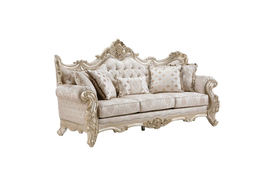 Sovereign Two-Tone Silver Chenille & Faux Silk Traditional Sofa and Love Seat Set with Wood Trim – 9178SVNBR-SL