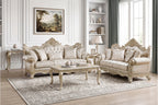 Sovereign Two-Tone Silver Chenille & Faux Silk Traditional Sofa and Love Seat Set with Silver Wood Trim – 9178SVNBR-SL