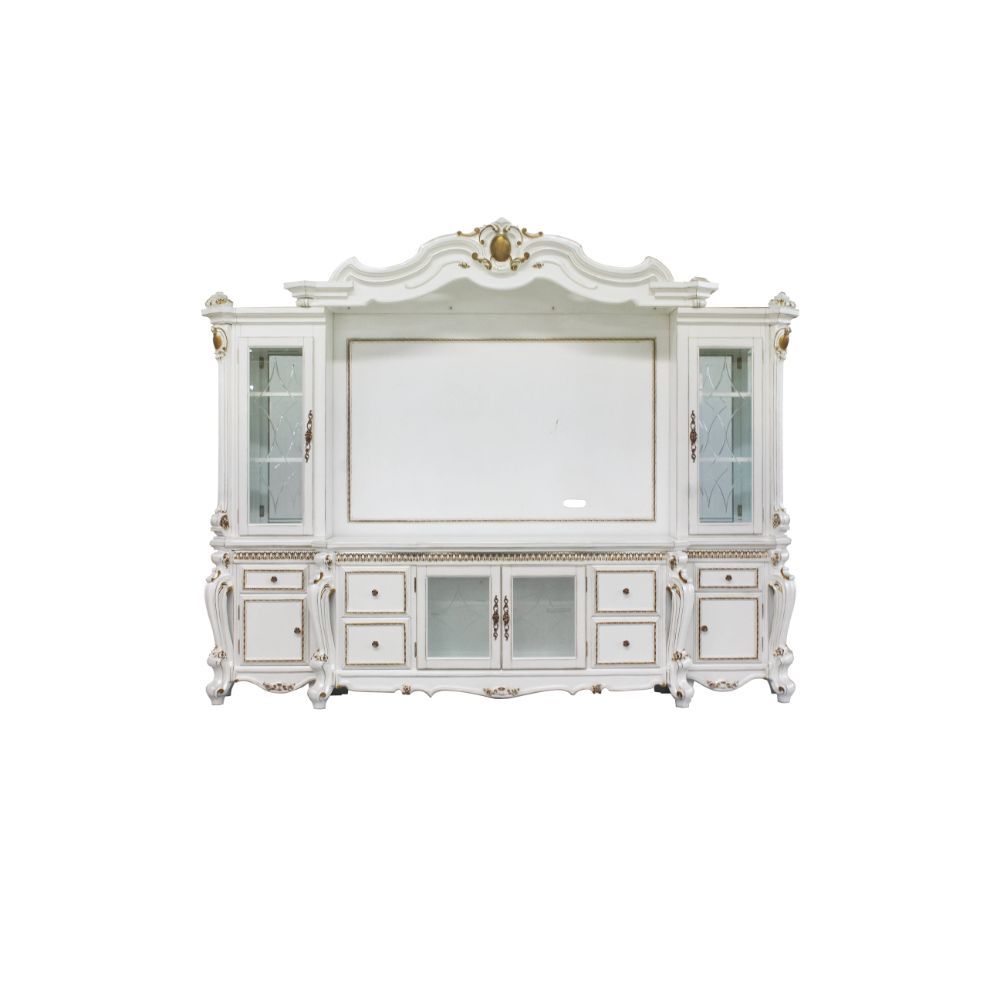 Acme 91815 4 pc Astoria grand roza picardy antique pearl finish wood entertainment center wall unit
