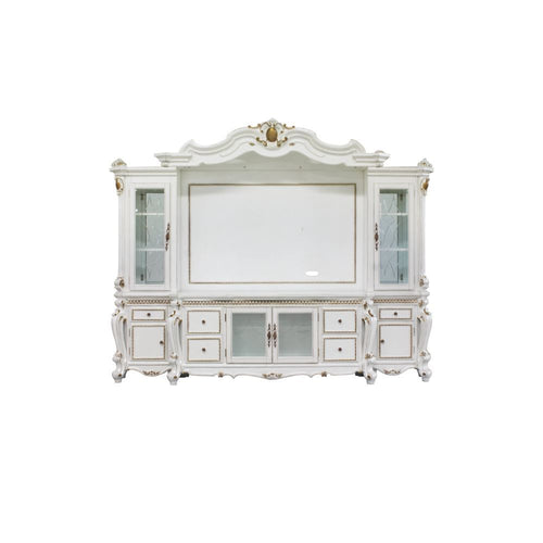 Acme 91815 4 pc Astoria grand roza picardy antique pearl finish wood entertainment center wall unit