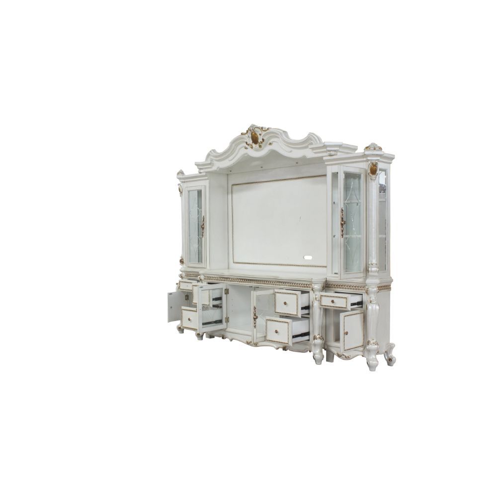 Acme 91815 4 pc Astoria grand roza picardy antique pearl finish wood entertainment center wall unit
