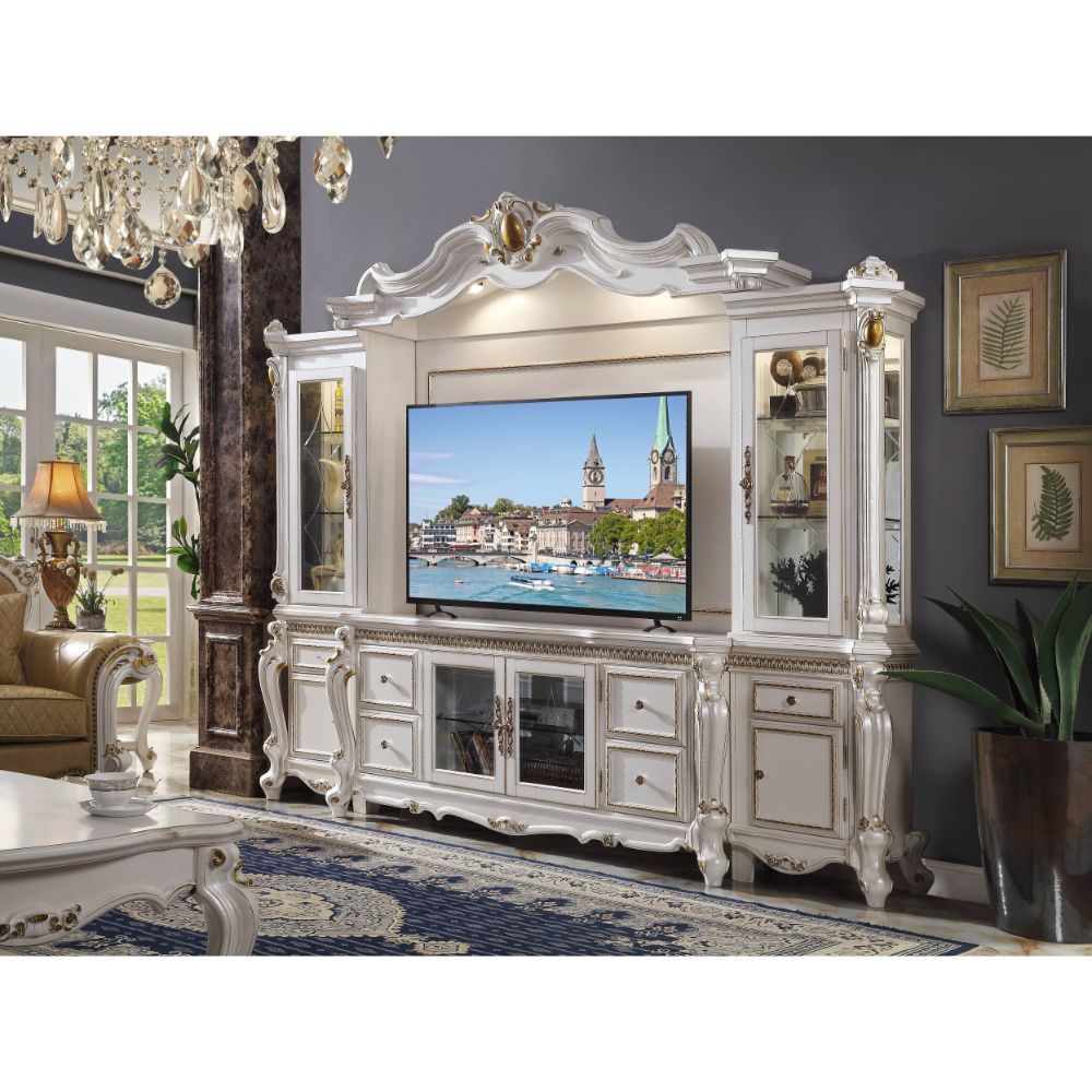 Acme 91815 4 pc Astoria grand roza picardy antique pearl finish wood entertainment center wall unit
