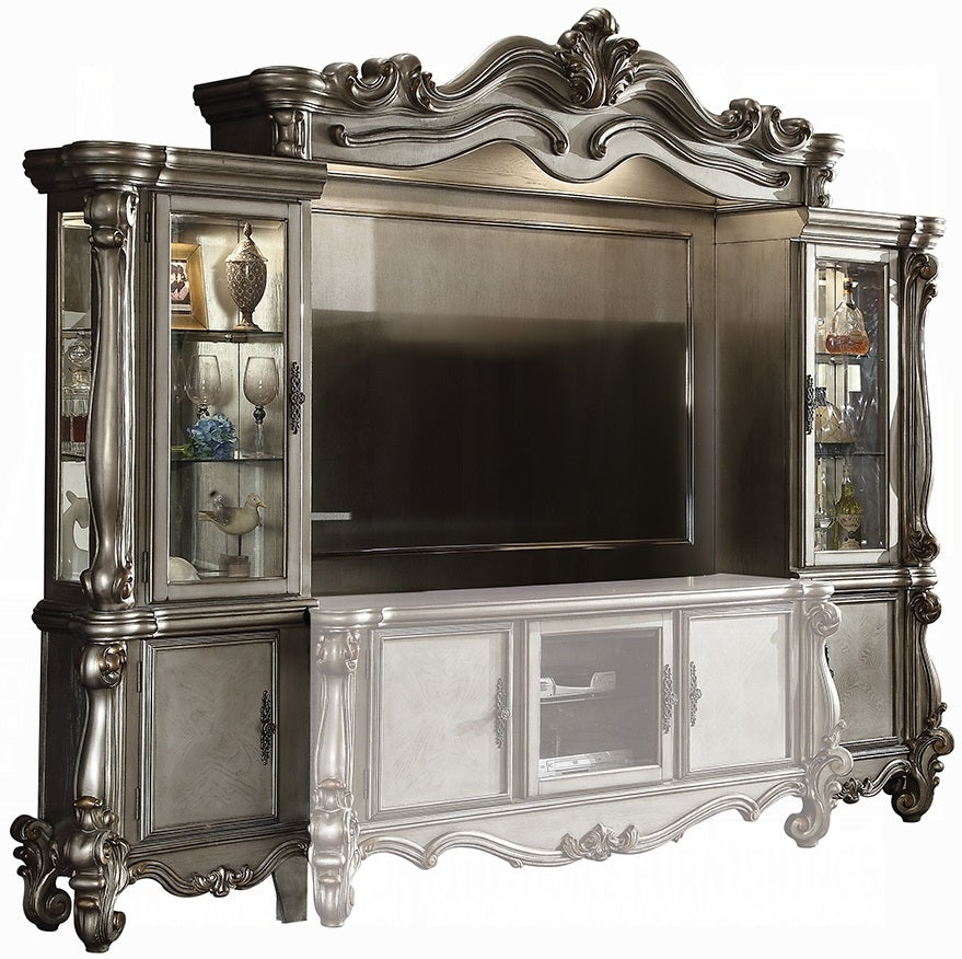 Acme 91820-24 4 pc Astoria grand roza versailles antique platinum finish wood entertainment center wall unit