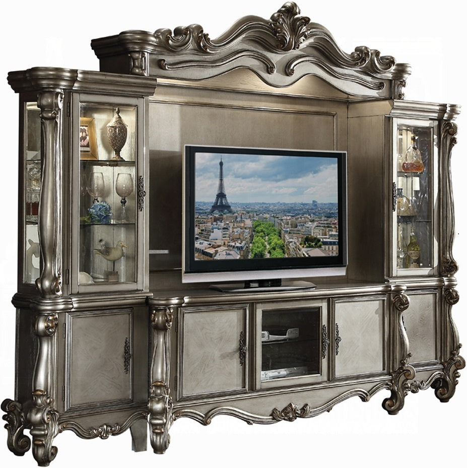 Acme 91820-24 4 pc Astoria grand roza versailles antique platinum finish wood entertainment center wall unit