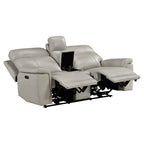 Celestia 2-Piece Power Recliner Sofa & Loveseat Set – Light Grey Top Grain Leather – 9199TPE-2PWH