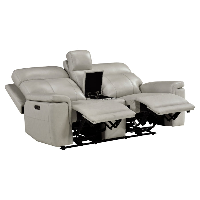 Homelegance  9199TPE-2PWH 2 pc Celestia light gray top grain leather sofa and love seat power recliner and power headrests