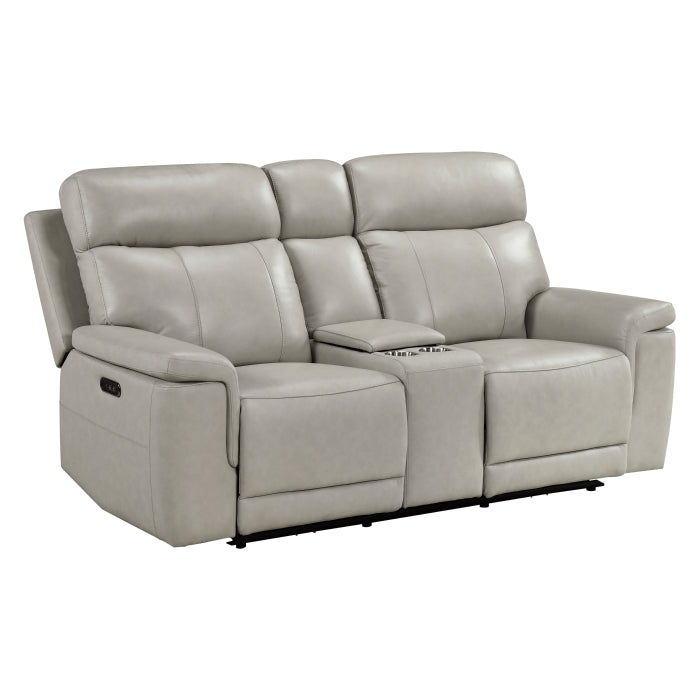 Homelegance  9199TPE-2PWH 2 pc Celestia light gray top grain leather sofa and love seat power recliner and power headrests