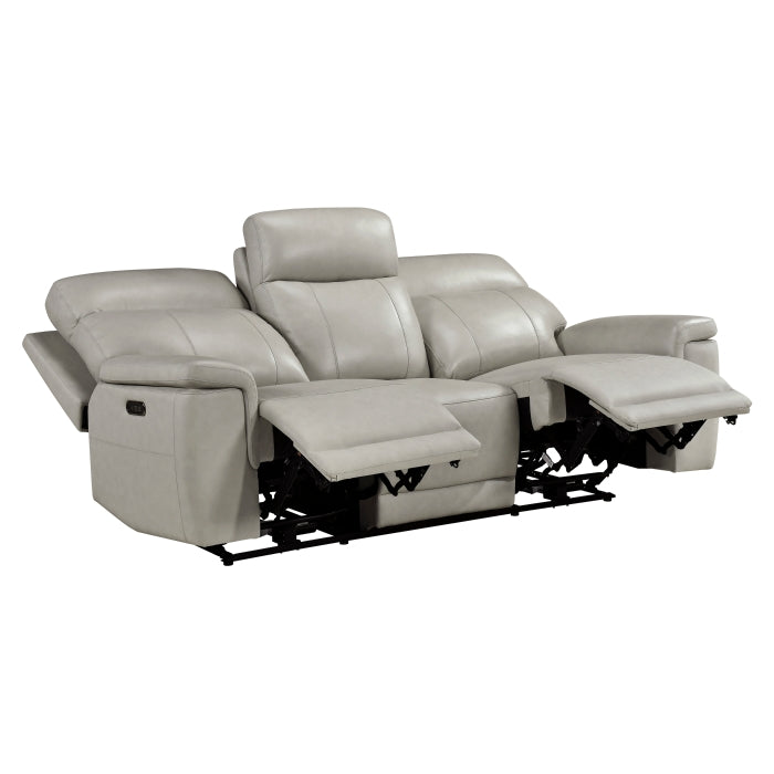 Homelegance  9199TPE-2PWH 2 pc Celestia light gray top grain leather sofa and love seat power recliner and power headrests