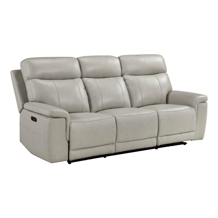 Homelegance  9199TPE-2PWH 2 pc Celestia light gray top grain leather sofa and love seat power recliner and power headrests