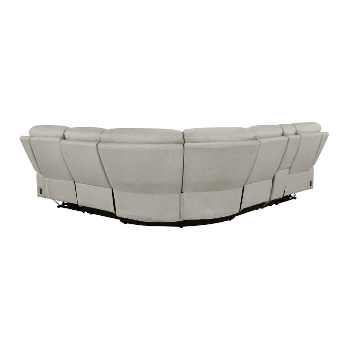 Homelegance  9199TPE-6LRRRPWH 6 pc Celestia light gray top grain leather sectional sofa with power recliner ends and console
