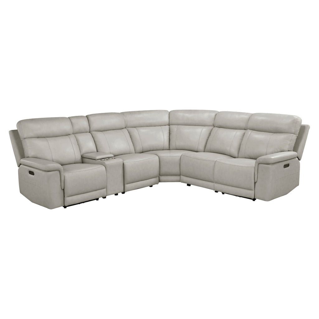 Celestia 6-Piece Power Recliner Sectional Sofa – Light Grey Top Grain Leather – 9199TPE-6LRRRPWH
