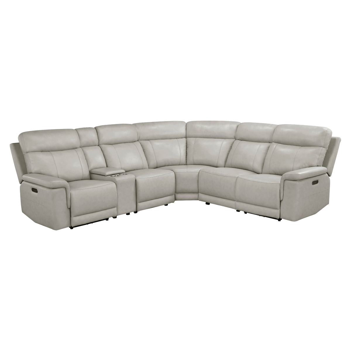 Homelegance  9199TPE-6LRRRPWH 6 pc Celestia light gray top grain leather sectional sofa with power recliner ends and console