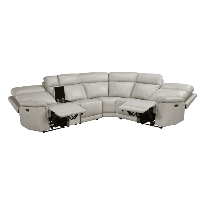 Homelegance  9199TPE-6LRRRPWH 6 pc Celestia light gray top grain leather sectional sofa with power recliner ends and console