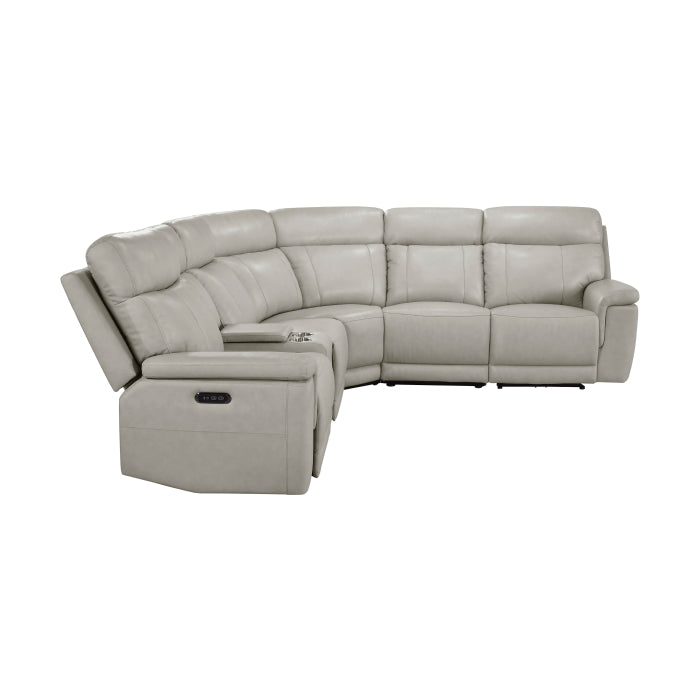 Homelegance  9199TPE-6LRRRPWH 6 pc Celestia light gray top grain leather sectional sofa with power recliner ends and console