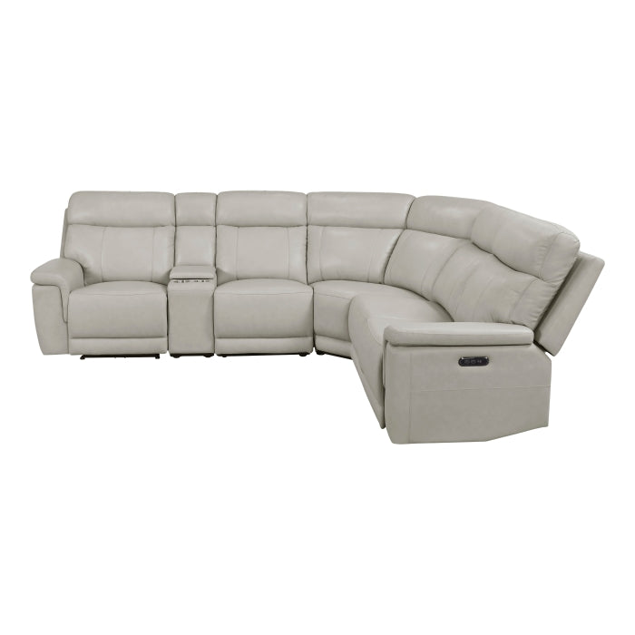 Homelegance  9199TPE-6LRRRPWH 6 pc Celestia light gray top grain leather sectional sofa with power recliner ends and console