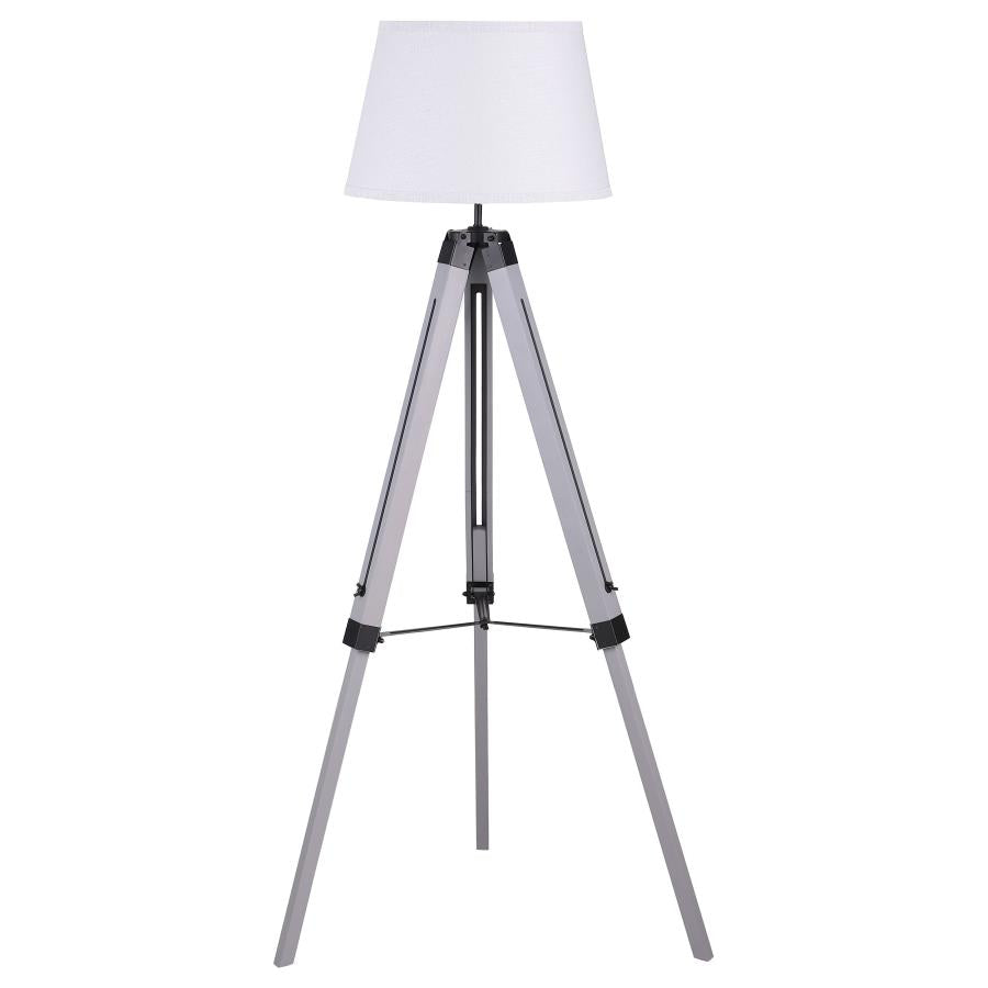Coaster 920212 Dayton grey metal finish tripod adjustable height 56"H floor lamp white shade