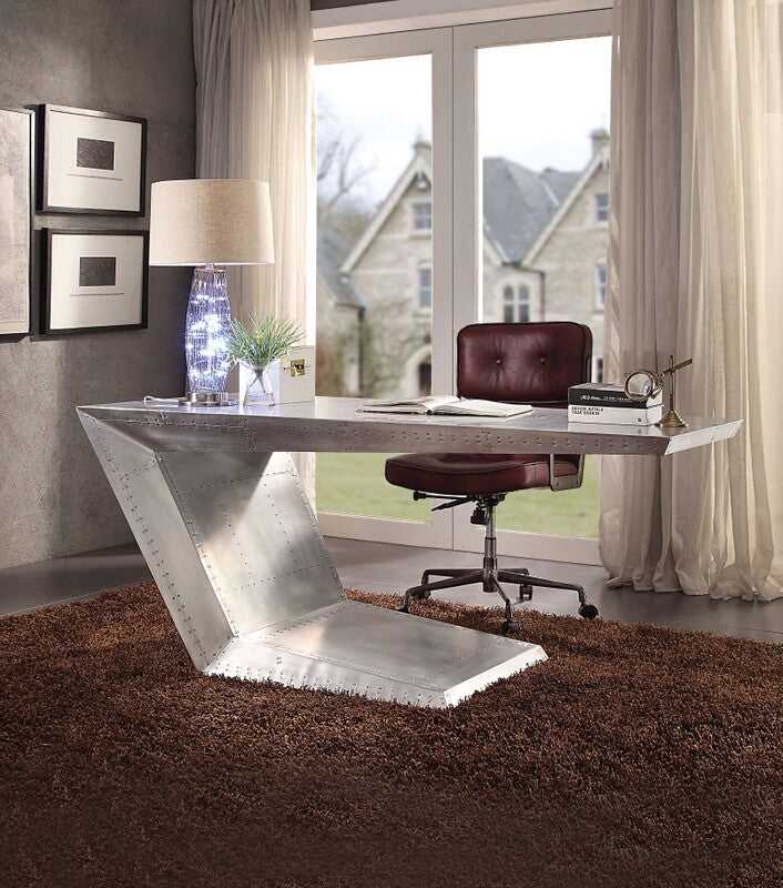 Acme 92025 Brayden studio wesley brancaster aluminum metal frame with riveted design executive desk