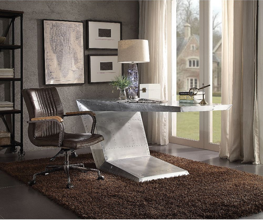 Acme 92025 Brayden studio wesley brancaster aluminum metal frame with riveted design executive desk
