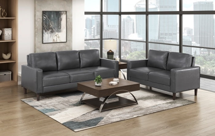 Homelegance Malcolm 2-Piece Dark Grey Faux Leather Sofa & Love Seat Set – 9203DGY-SL