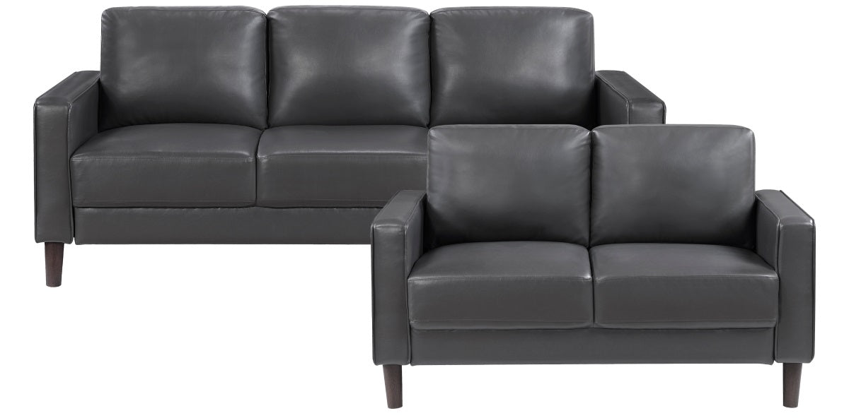 Homelegance Malcolm 2-Piece Dark Grey Faux Leather Sofa & Love Seat Set – 9203DGY-SL