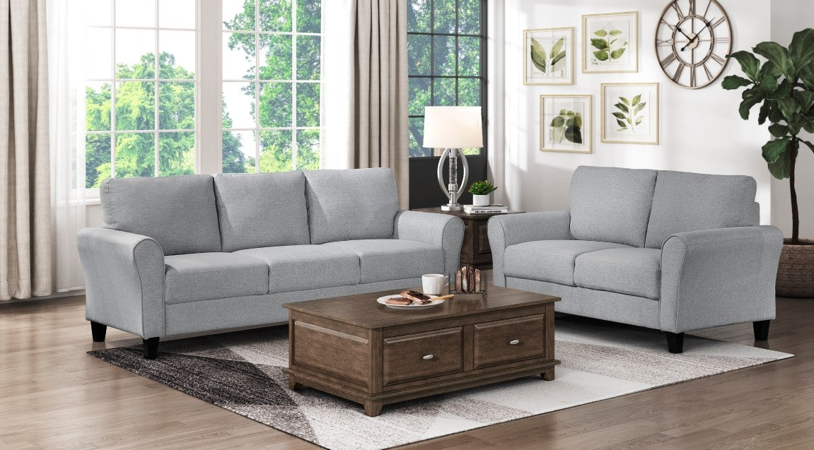 Homelegance 9209DG-2PC  2 pc Orren ellis grey textured fabric sofa and love seat set curved arms