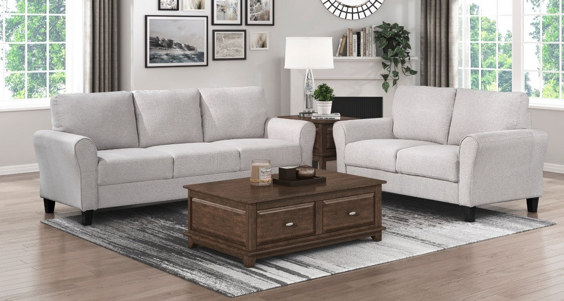 Homelegance 9209SN-2PC  2 pc Orren ellis sand colored textured fabric sofa and love seat set curved arms