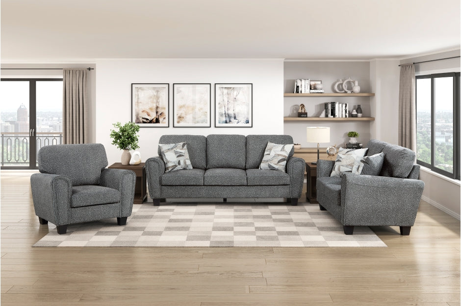Homelegance 9214NGH-2PC 2 pc Lemond dark grey chenille fabric sofa and love seat set rounded arms