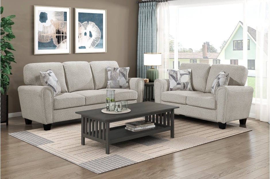 Homelegance 9214NPG-2PC 2 pc Lemond grey chenille fabric sofa and love seat set rounded arms