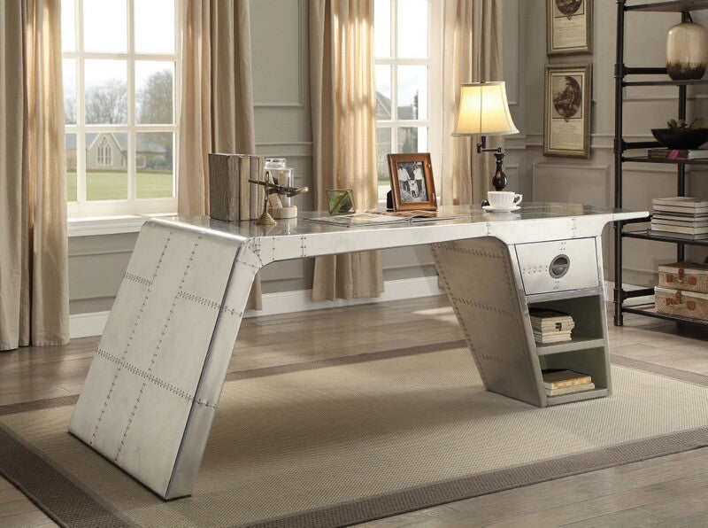 Acme 92190 Brancaster aluminum metal frame with riveted design executive desk