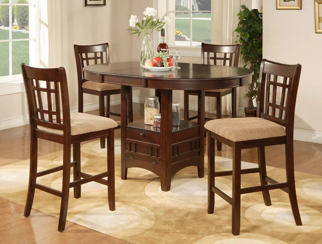 Asia Direct 9237-38 5 pc espresso finish wood 42" round / 60" oval counter height dining table set