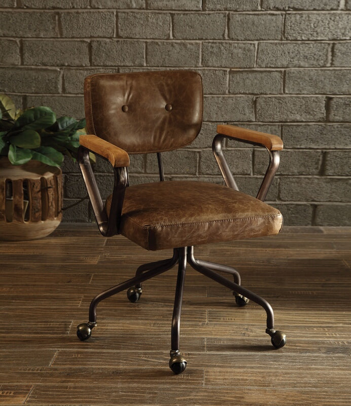 Acme 92410 Hallie vintage whiskey top grain leather office chair with casters