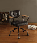 Acme 92411 Hallie vintage black top grain leather office chair with casters