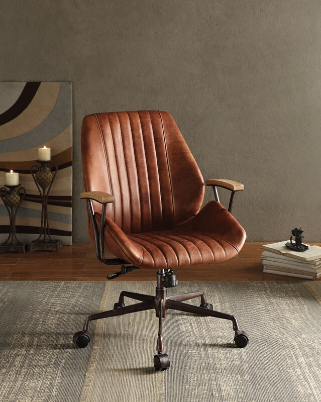 Acme 92413 Hamilton cocoa top grain leather office chair with lift and casters