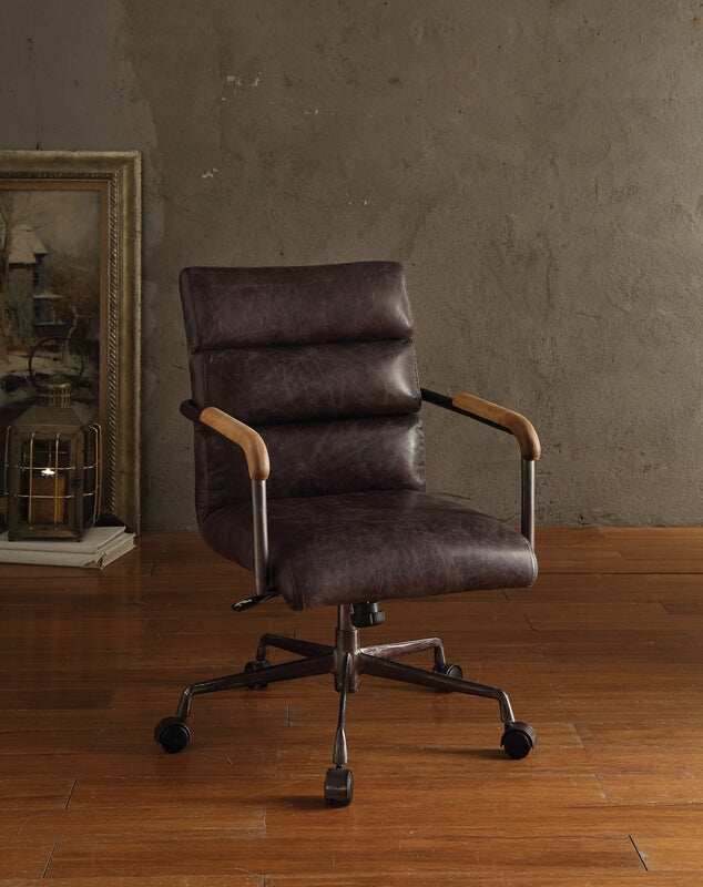 Acme 92415 Harith antique ebony top grain leather office chair with lift and casters
