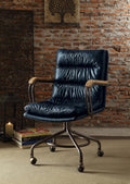 Acme 92417 Harith vintage blue top grain leather office chair with casters
